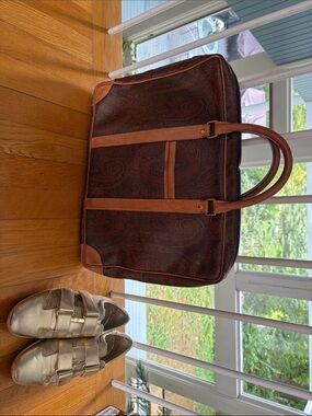 Etro Brown Paisley Duffel with Tan Leather Trim